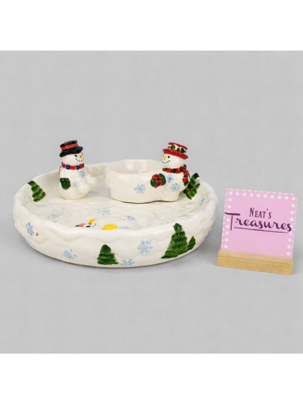 Cardinal Inc SNOWMAN COLLECTION Hand Crafted Earthenware 2 Piece Chip & Dip Set